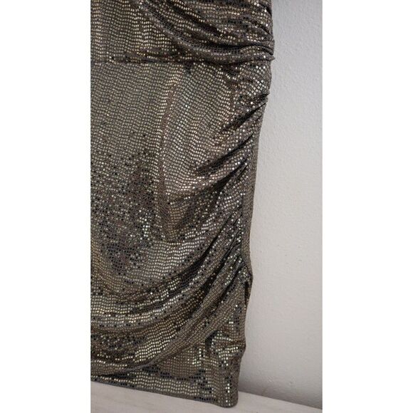 Cosmo Dress The Population Women's Sz S Gold Metallic XoXo Ruched Mini Dress - Picture 5 of 8